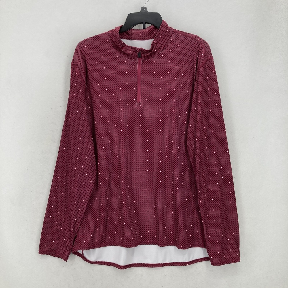 1764 Golf Pullover Shirt Mens 2XL Red Geometric Long Sleeve Performance 1/4 Zip
